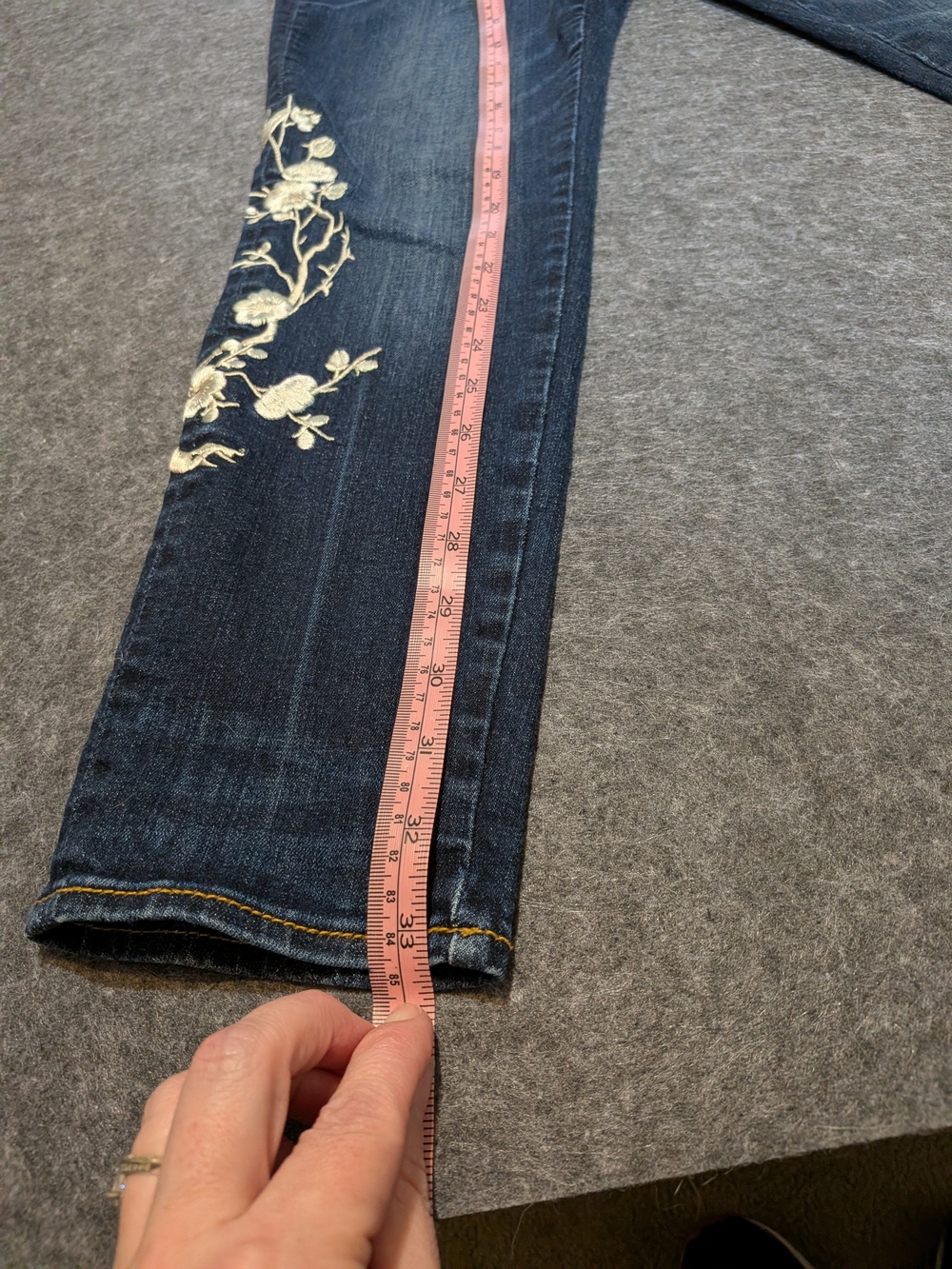 DRIFTWOOD Dark Indigo Skinny Jeans with White Floral Embroidery - Picture 6 of 13
